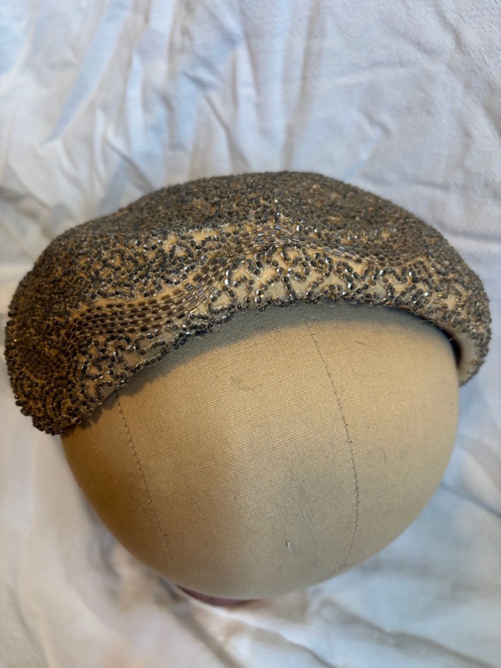 Beaded Champagne Vintage Pillbox Hat